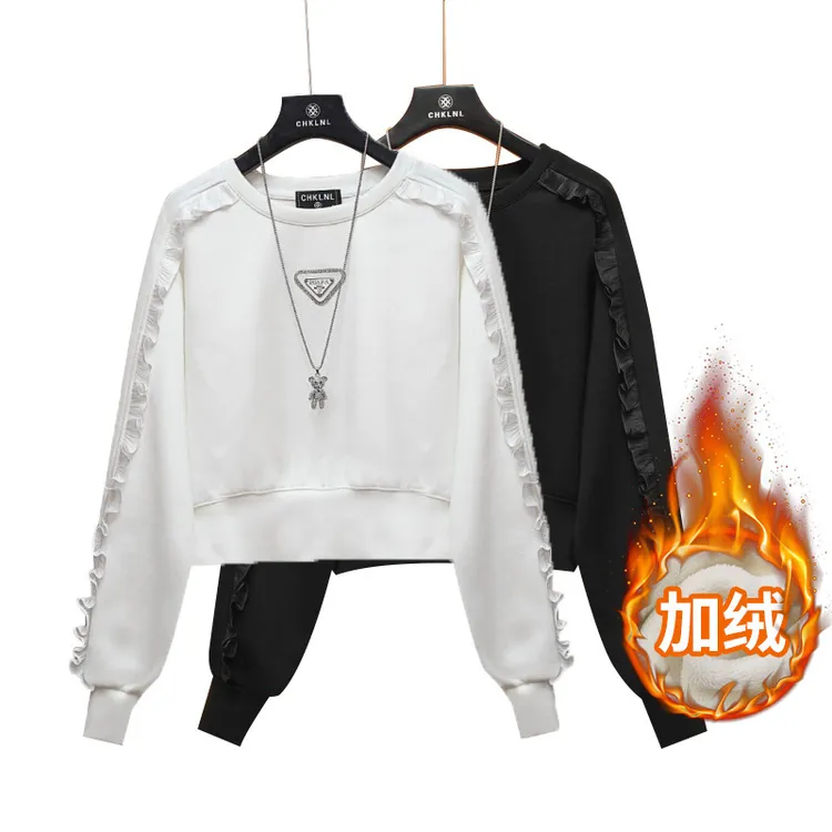C1Wyse 热销新品潮流设计加绒加厚休闲女式简约时尚百搭长裤卫衣
