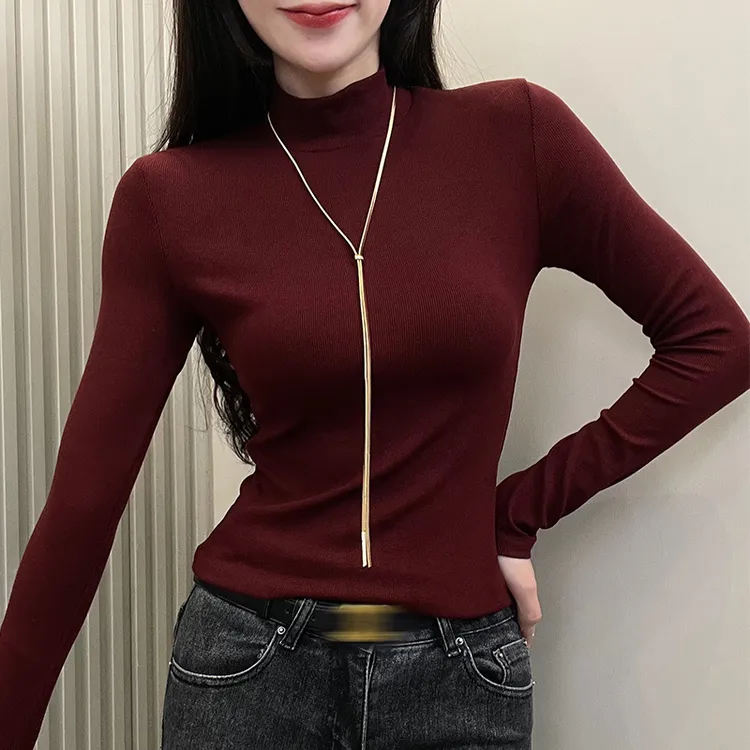 【有运费补贴5~7元】螺纹半高领打底衫女长袖秋冬显瘦百搭修身上衣