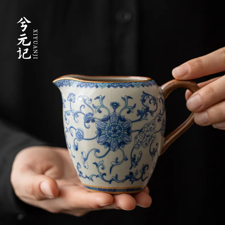 当代青花汝窑美人公道杯描金珐琅彩茶海公杯匀茶器分茶器茶具配件