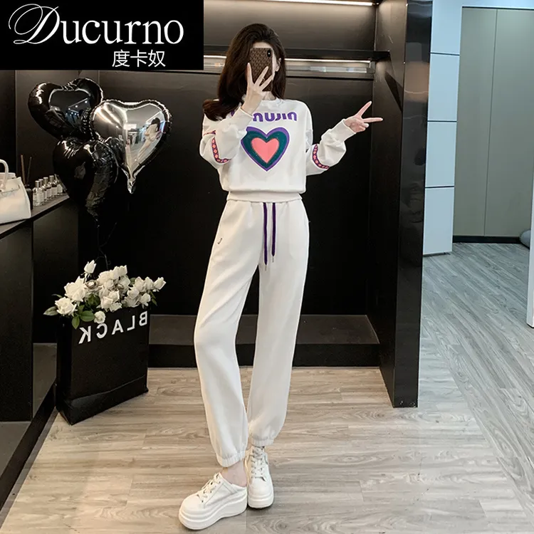DUCURNO洋气显瘦宽松休闲运动套装女春秋2025新款印花秋季两件套