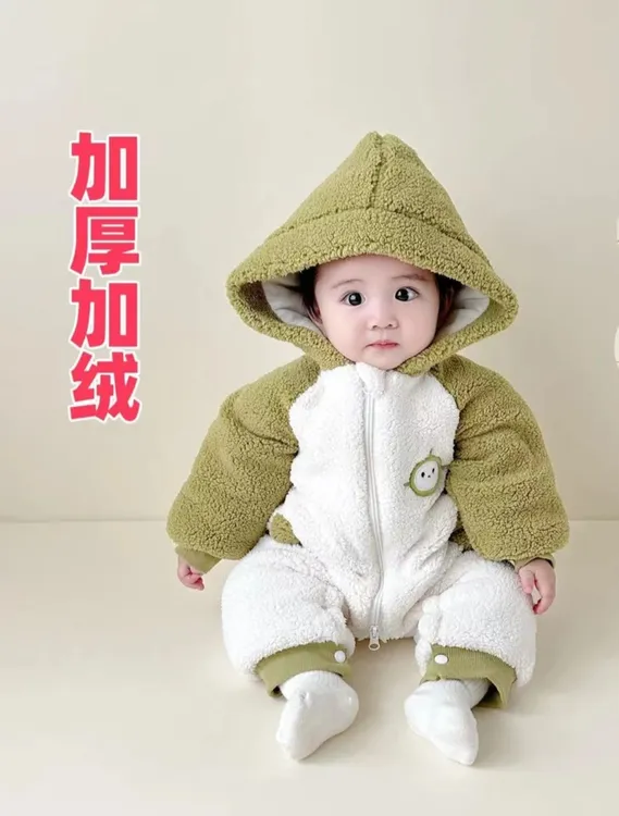 婴儿冬季连体衣加厚加绒保暖初生宝宝棉服新生儿衣服秋冬外出服