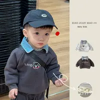 T22D33 婴幼儿加厚卫衣牛仔领男女宝宝上衣新生儿加绒卫衣外出