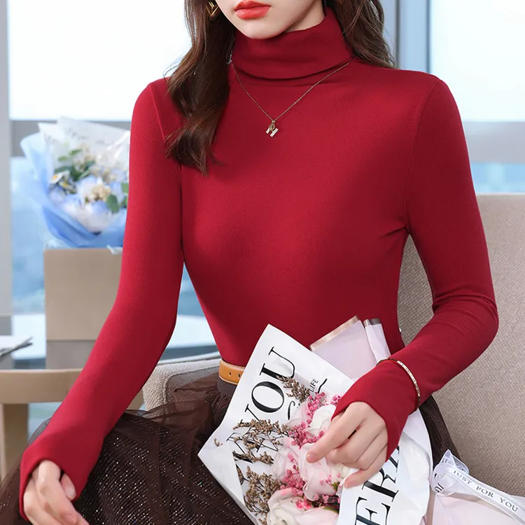 高领针织衫女秋冬季紧身性感弹力打底衫时尚百搭气质保暖长袖上衣