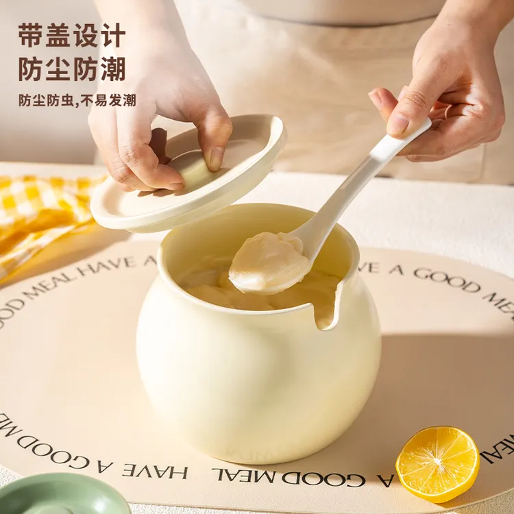 大号加厚防烫猪油罐家用釉下彩陶瓷调料罐纯色带盖创意油泼辣子罐