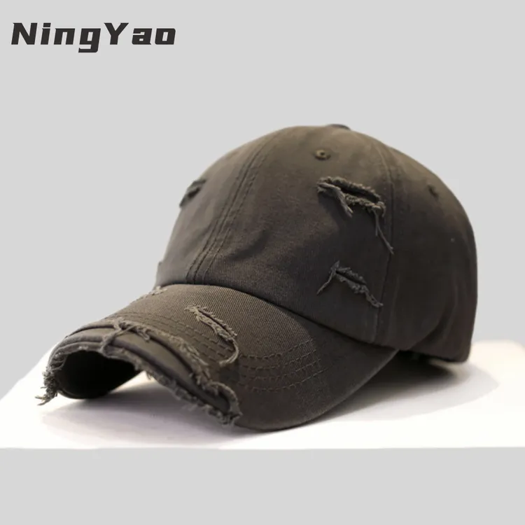 韩版破洞帽纯色软顶棒球帽大头围显脸小男女同款鸭舌帽四季百搭帽