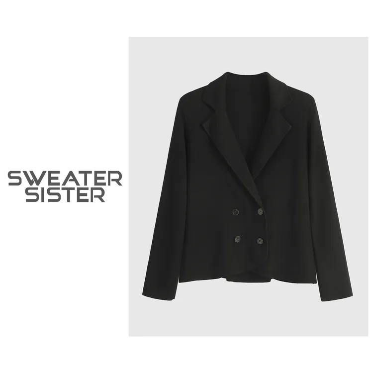 毛衣姐姐设计感气质双排扣针织开衫西装外套女141-DY1688