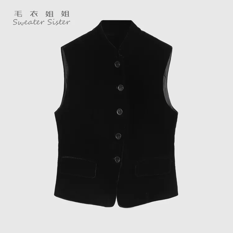 毛衣姐姐 新款时尚立领丝绒马甲短外套女装无袖坎肩外搭515-23011