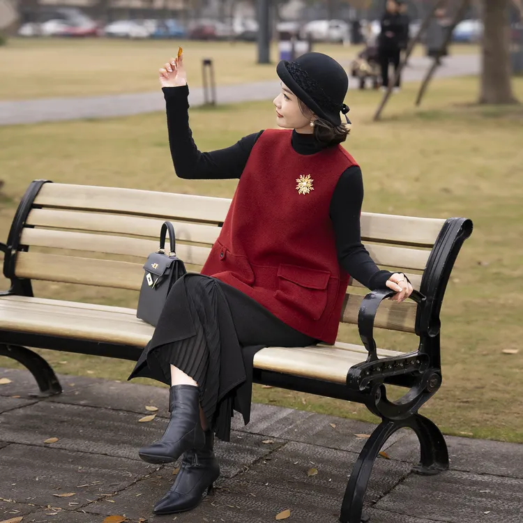 圆领保暖叠穿双面呢无袖马夹女6677-24685