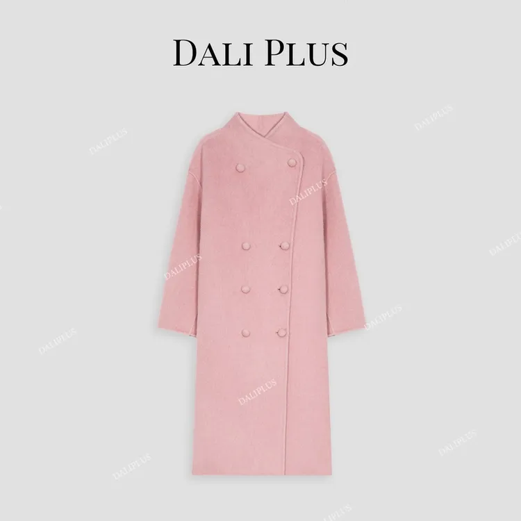 DALI PLUS【牦牛绒桑蚕丝】优雅大气桃粉色斜襟双面呢大衣-D4YW0007
