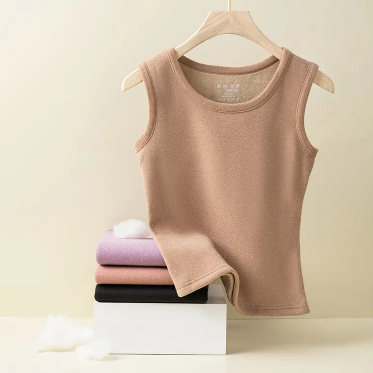 女士无痕保暖背心加厚加绒一体绒贴身打底无袖内穿防寒保温秋冬季