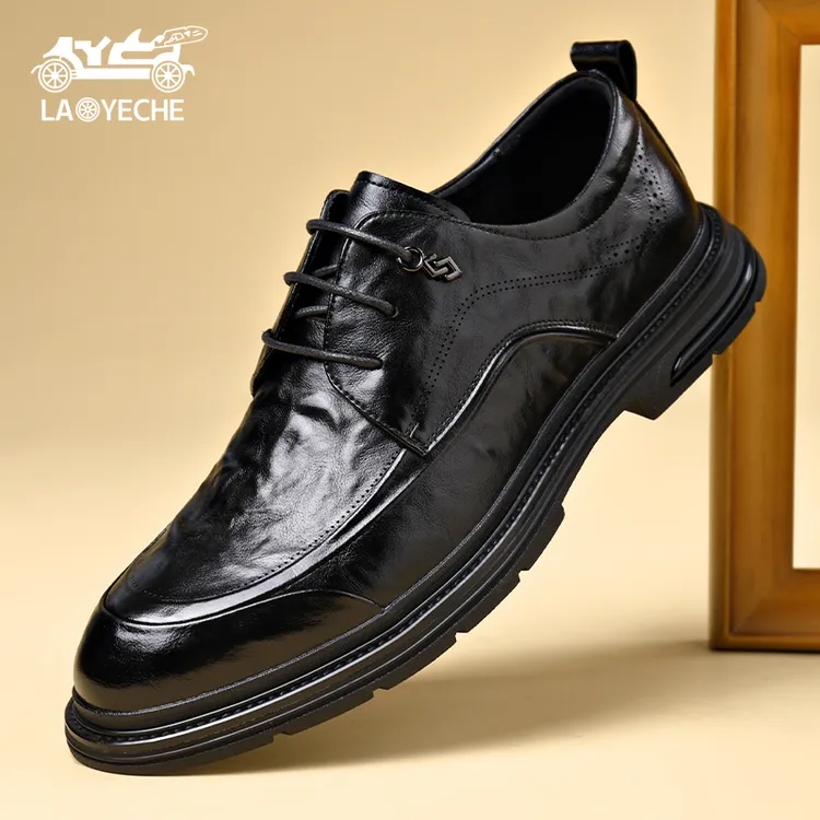 老爷车新款男士潮流英伦正装上班透气系带韩版商务休闲男皮鞋