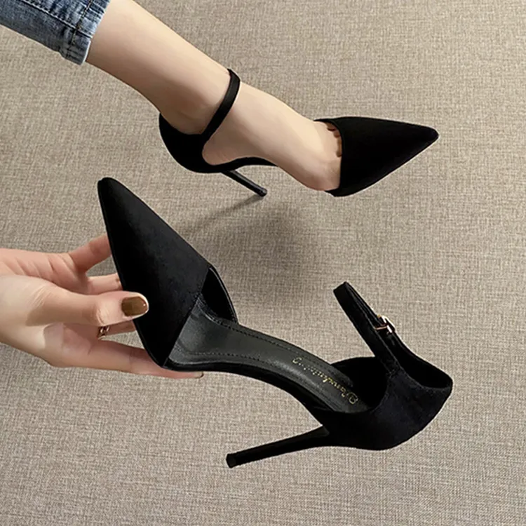 一字带高跟鞋女2025新款气质细跟百搭配裙子黑色职业工作鞋单鞋女