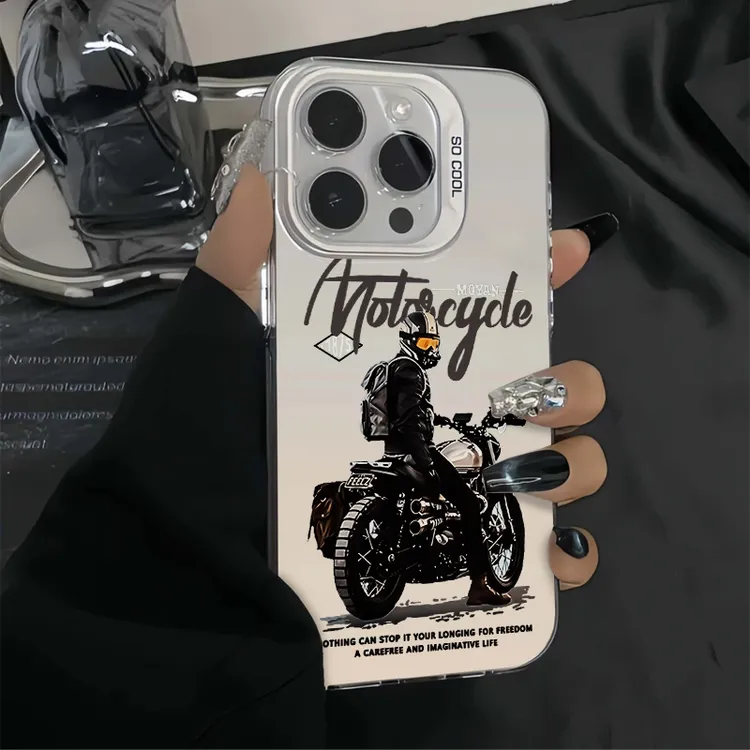 机车男孩适用苹果15promax手机壳14plus磨砂13防摔12/11创意xr/7p