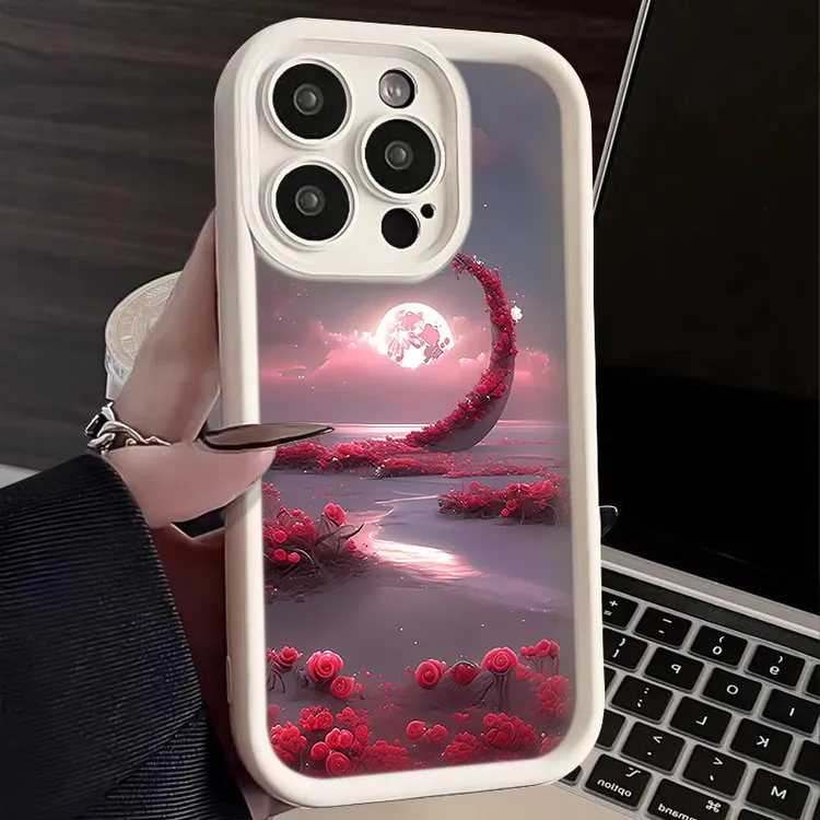 月亮花海适用iphone16/15promax手机壳苹果13/14全包12/7/8简约xs