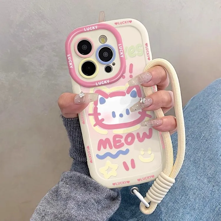 可爱猫咪适用iphone16/15promax手机壳苹果13/14全包12/11挂绳7/8