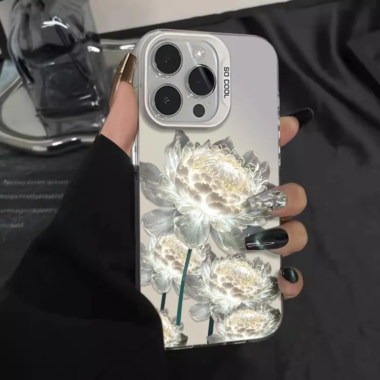 银色莲花适用苹果16promax手机壳iPhone15创意14高级11/12潮13/xr