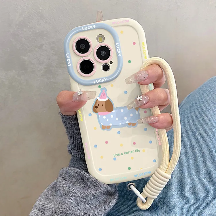 蓝衣小狗适用iphone16/15promax手机壳苹果13/14P秋冬12P挂绳7/8P