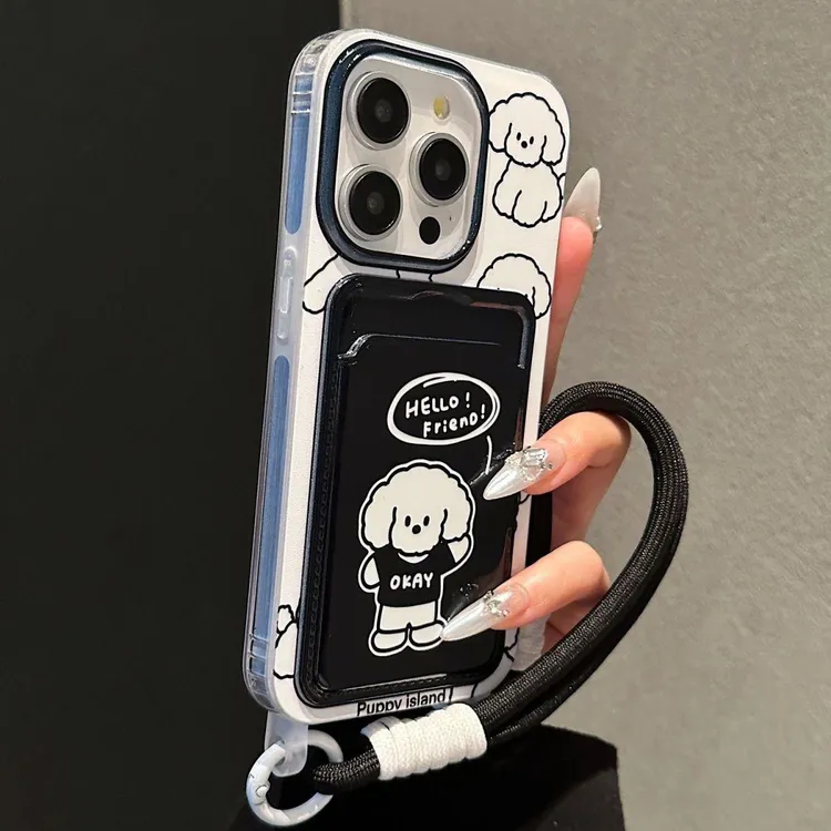 卡通狗狗卡包适用苹果15promax手机壳iphone14/13挂绳12/11卡通xr