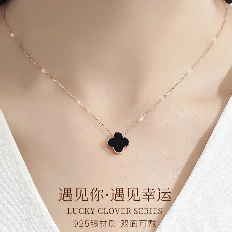 坠链均925银 四叶草项链纯银正品双面戴简约生日礼物送女友妈妈