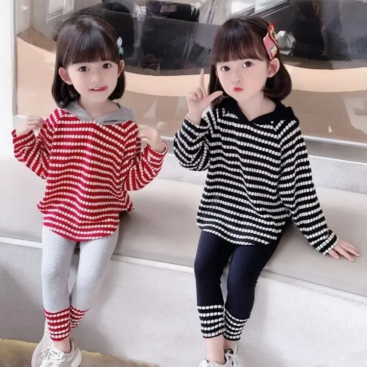 女童秋装套装2025年新款条纹卫衣打底裤春秋儿童衣服两件套