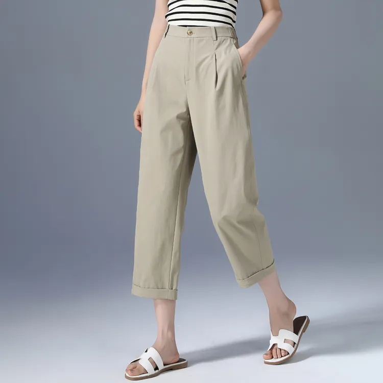 84273高腰休闲裤子女夏镰刀裤冰丝夏季薄款女裤九分裤