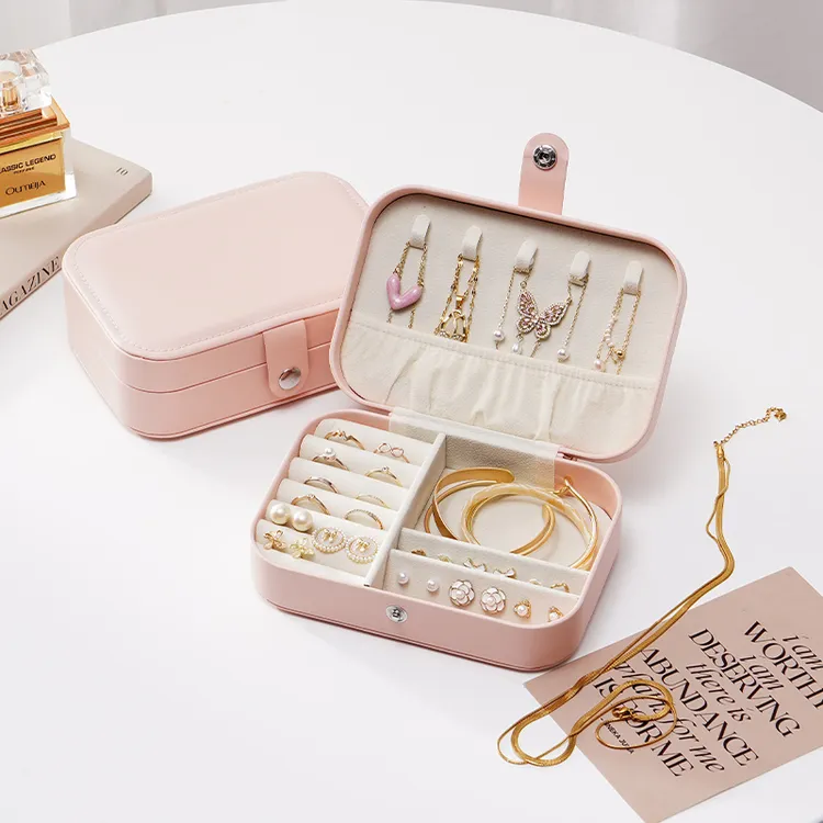 首饰盒便携式耳钉珠宝盒轻奢手饰耳环带锁收纳盒韩版