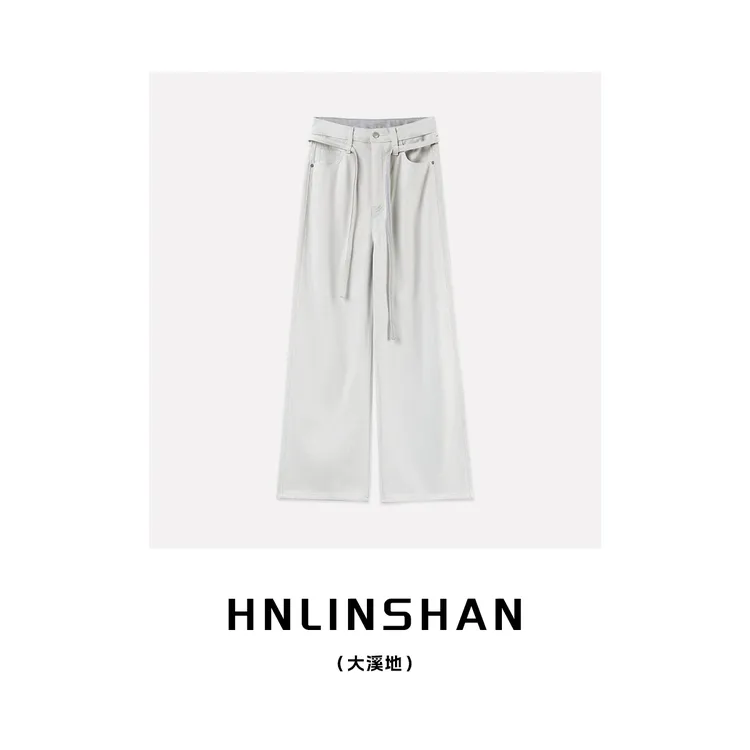 HNLINSHAN【大溪地】浅色宽松显瘦直筒系带牛仔裤LS30422309