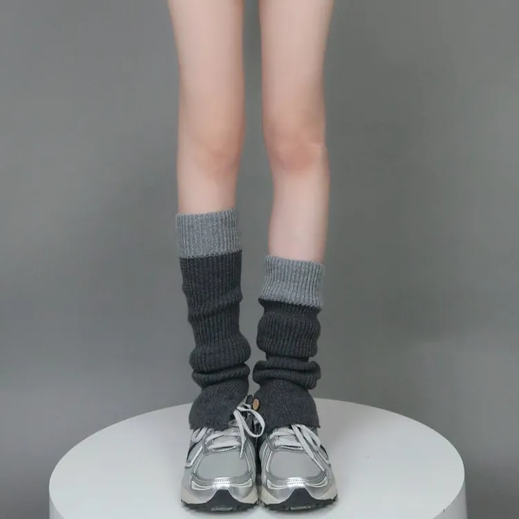 Socks said 黑灰针织撞色腿套百搭显瘦高级感秋冬中筒堆堆袜袜套