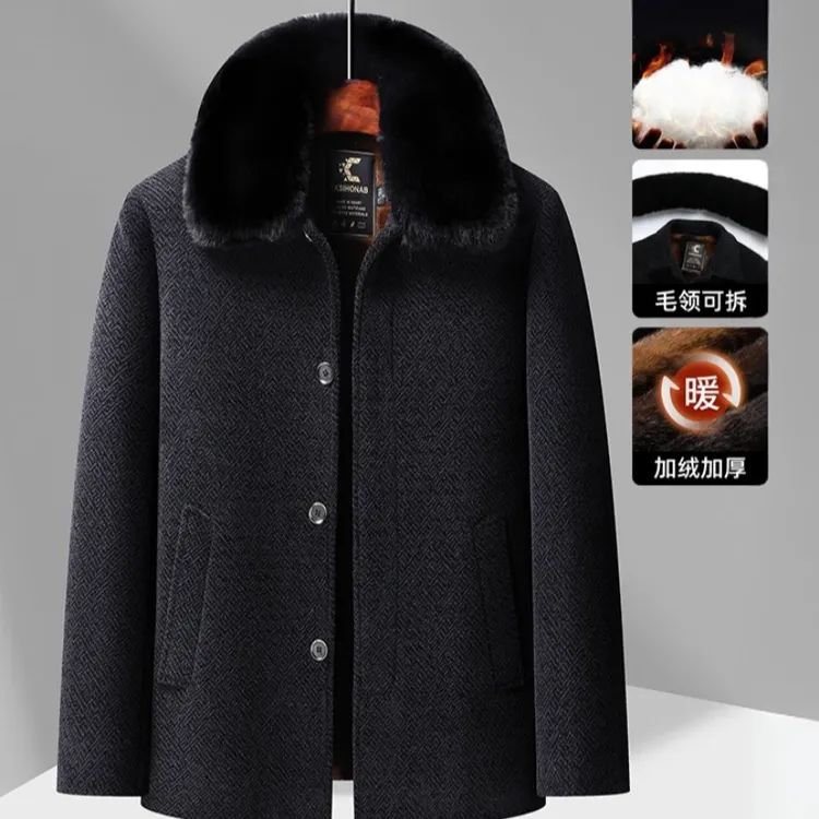 【加长绒款】中长款爸爸装外套冬装加长绒加厚男士保暖棉衣爷爷装