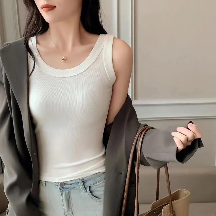2025新款弹力螺纹棉防走光遮副乳吊带背心内搭时尚百搭工字背心女
