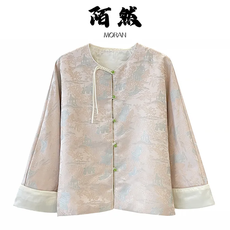 Jokara/丘可儿【玉宇】宽松圆领织锦短款外套中式盘扣提花秋冬上衣