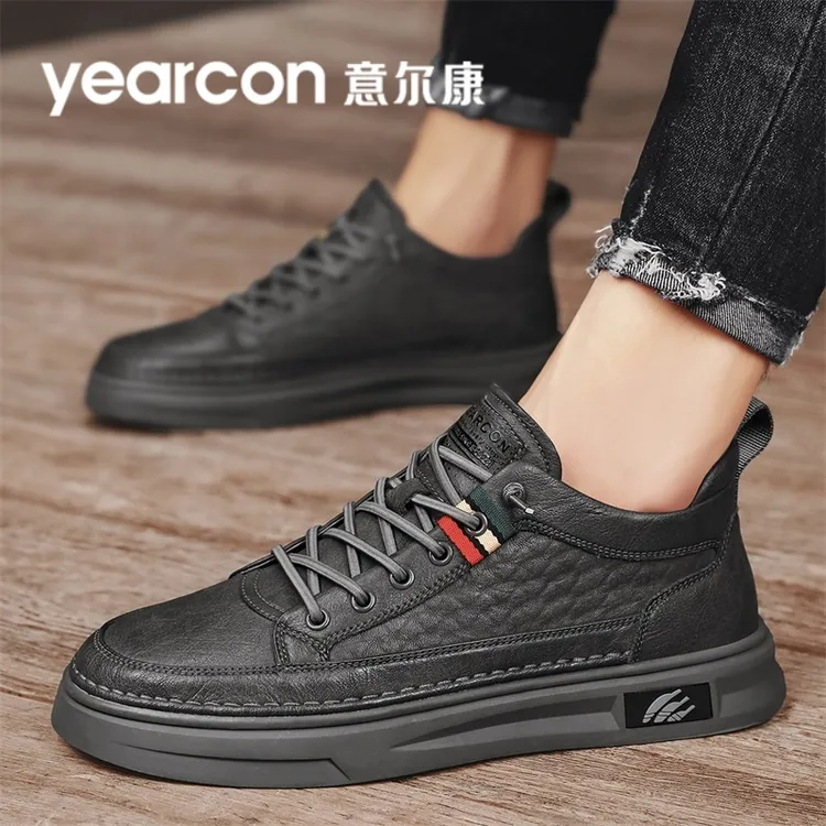 意尔康2024秋冬新款男士板鞋韩版潮流厚底增高百搭工装鞋休闲皮鞋