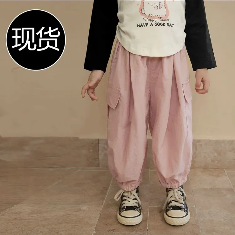 女童工装裤宝宝宽松休闲裤春夏新款韩版儿童洋气女孩束脚长裤薄款