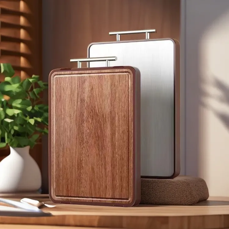 乌檀木实木+不锈钢双面菜板 家用切菜板防霉防菌刀板砧板厨房案板