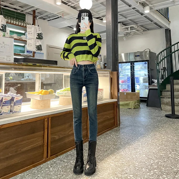 2023秋季新款高腰修身显瘦百搭弹力小脚裤小个子牛仔裤女