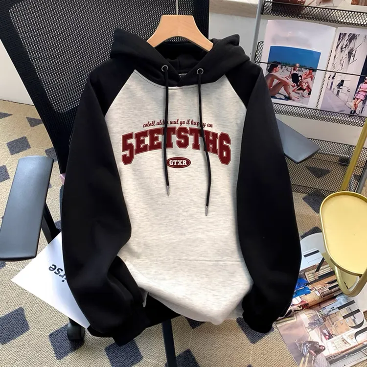 连帽卫衣女2025新款爆款插肩袖大码胖mm宽松加绒外套洋气减龄上衣