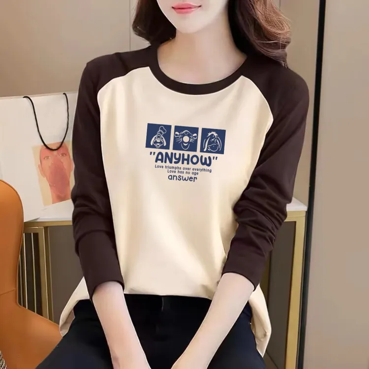 纯棉长袖t恤女早秋装大码显瘦打底衫设计感宽松胖mm洋气减龄上衣