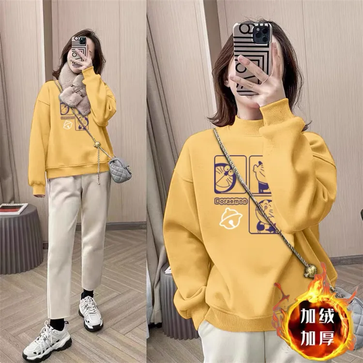 半高领卫衣女秋冬新款大码胖mm打底衫宽松休闲减龄小个子加绒上衣