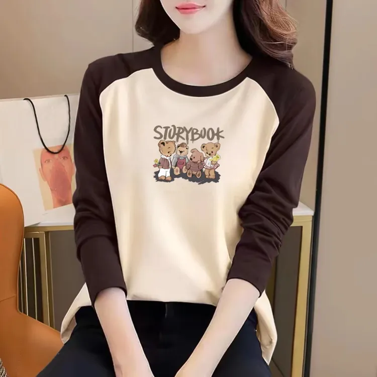 胖mm插肩拼接显瘦打底衫纯棉T恤女秋装大码长袖ins潮休闲圆领上衣