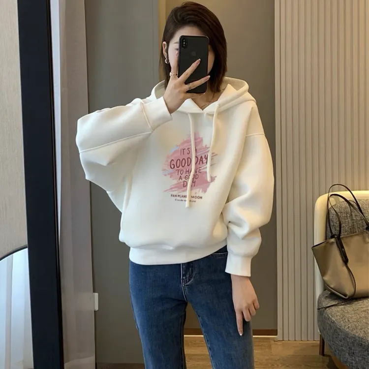 连帽卫衣女秋冬新款韩版小个子休闲外套大码洋气减龄加绒加厚上衣