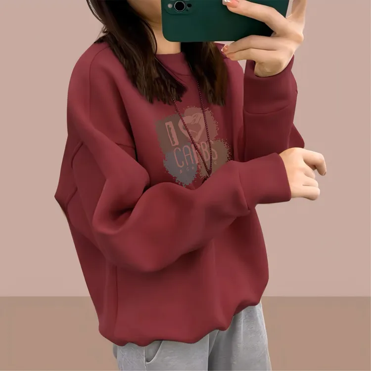 圆领卫衣女士秋冬季2025新款宽松大码胖mm加绒加厚上衣潮休闲外套