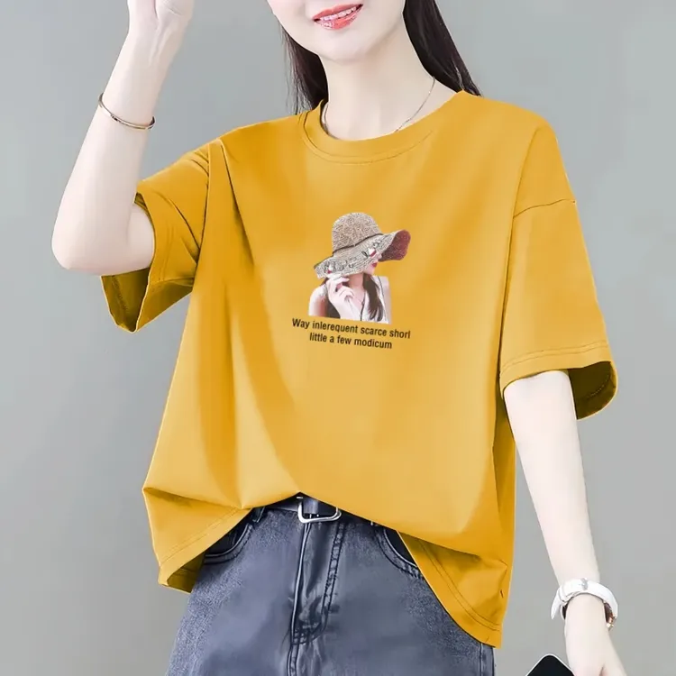 卢大婷专属 纯棉短袖t恤女夏季新款韩版宽松大码洋气减龄圆领上衣