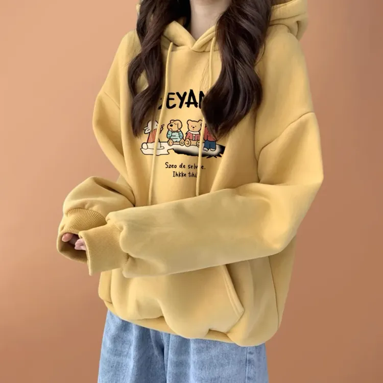 连帽卫衣女士秋冬季2025新款宽松大码加绒加厚上衣休闲中长款外套