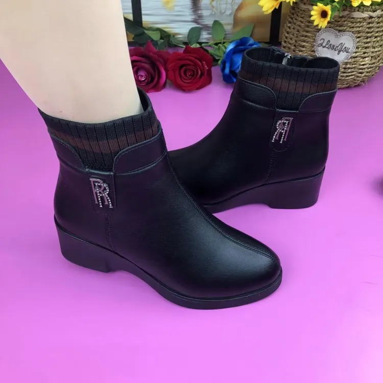 【冬季新款】厚棉坡跟短靴软底加绒保暖防滑百搭马丁靴中老年妈妈鞋