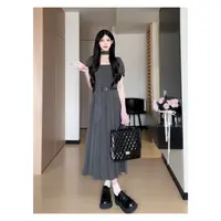 松本丧丧 29灰色波点百褶裙短袖连衣裙小众气质A字裙B242Q1489