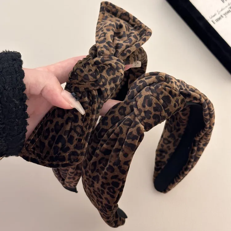 秋冬新款韩版绒面豹纹发箍网红宽边打结头箍蝴蝶结发卡百搭头饰品