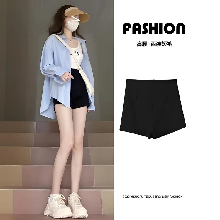 黑色短裤女秋冬季新款西装辣妹高腰热裤百搭打底裤子弹力外穿显瘦