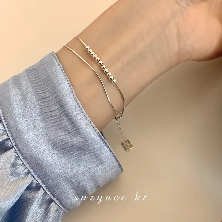 Suzyacc Kr 925银手链 双层小圆珠手链蛇骨链极简风C2041