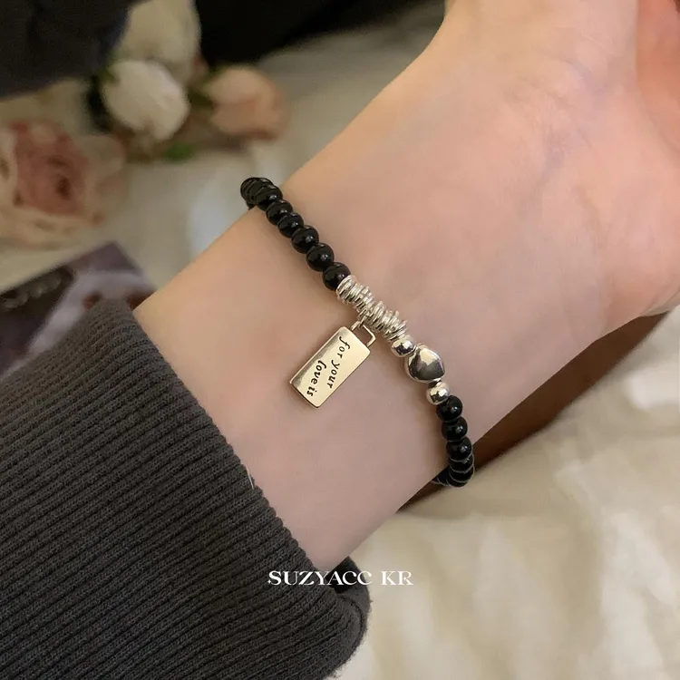 Suzyacc Kr 925银手链 豆豆银手链气质百搭弹力绳925银手链DC0168