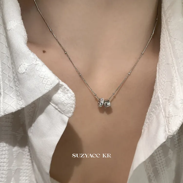 Suzyacc Kr 链子925银合成锆石 【双环路路通】轻奢双圈项链X1025